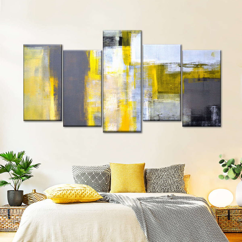 Yellow On Gray Abstract Wall Art