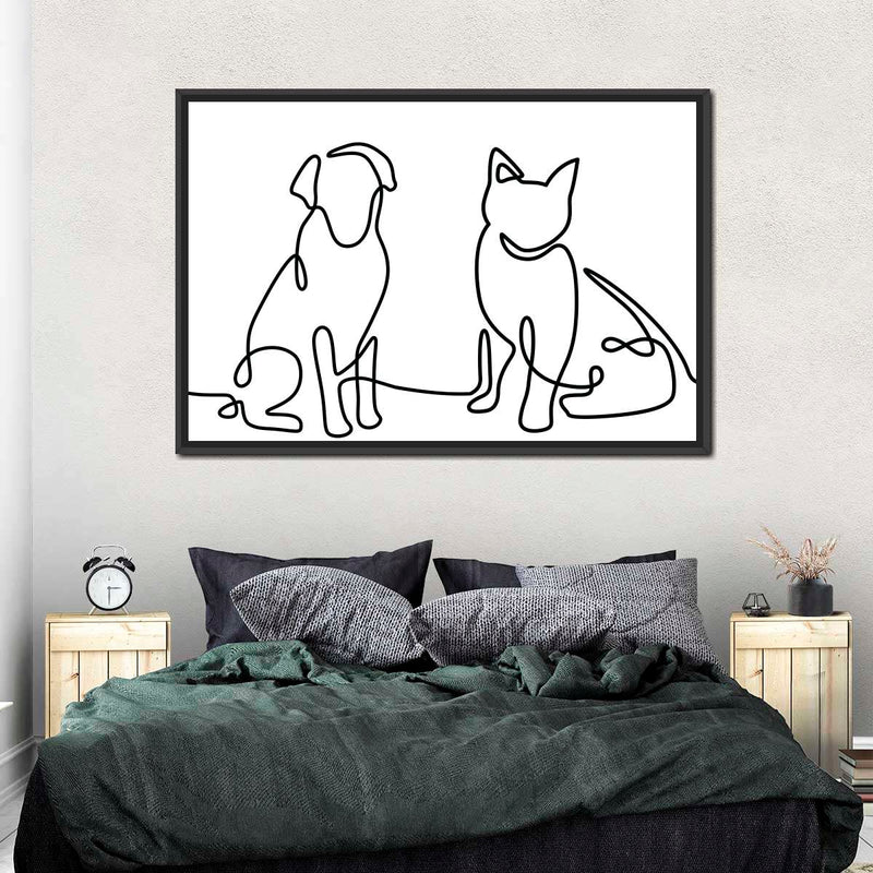 One Line Dog And Cat Wall Art