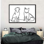 One Line Dog And Cat Wall Art