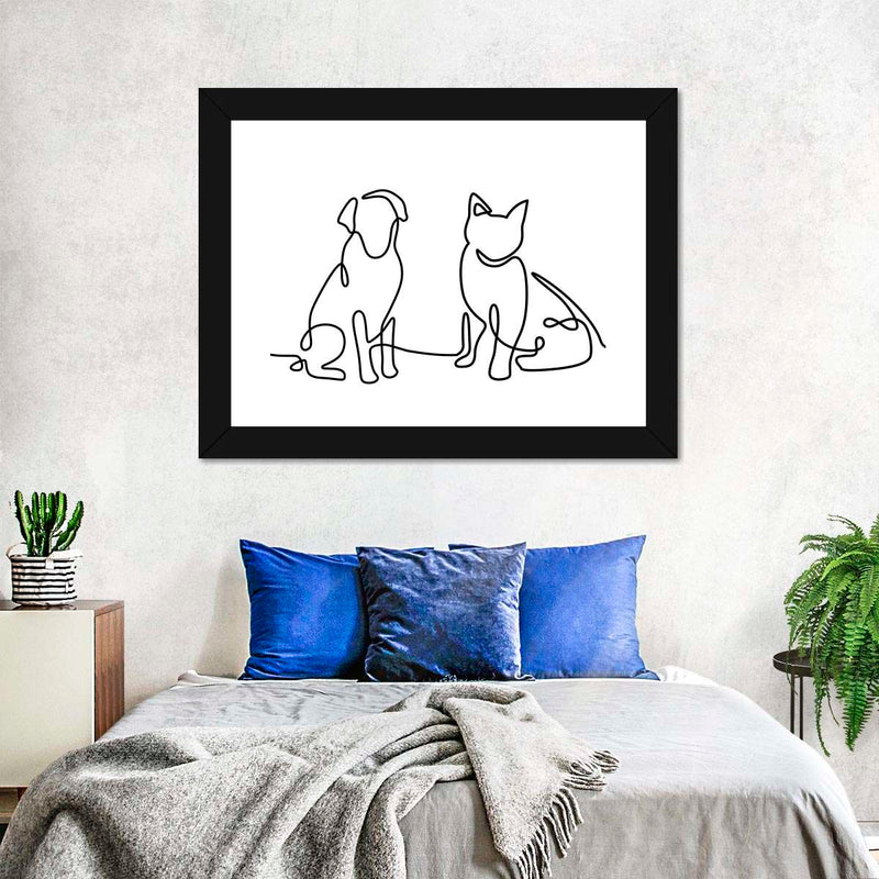 One Line Dog And Cat Wall Art
