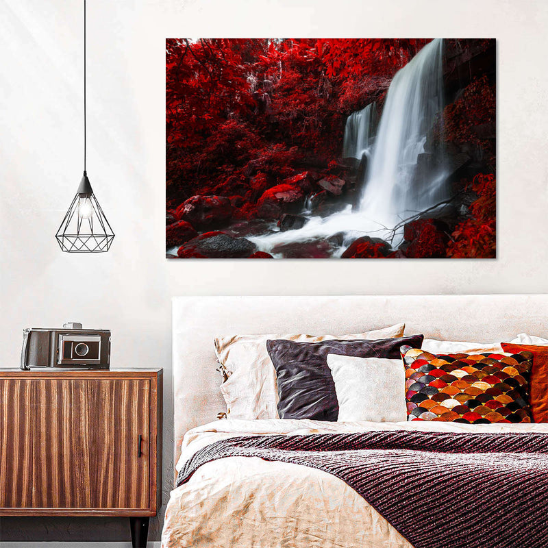 Red Autumn Waterfall Wall Art