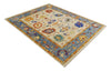 Vibrant Colorful Beige, Blue and Brown Traditional Oushak Hand Knotted Custom made Wool Area Rug