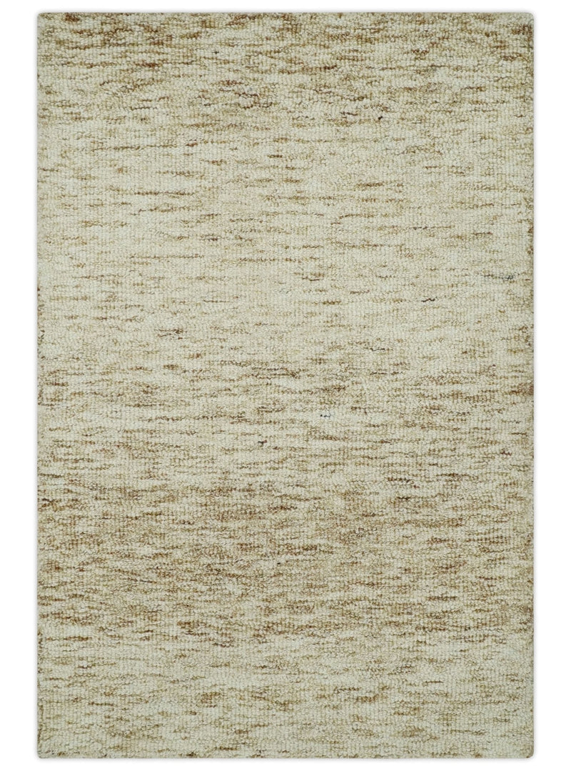 3x5 Beige and Ivory Shaded Solid Wool Hand Woven Rug