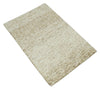 3x5 Beige and Ivory Shaded Solid Wool Hand Woven Rug