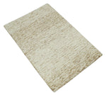3x5 Beige and Ivory Shaded Solid Wool Hand Woven Rug