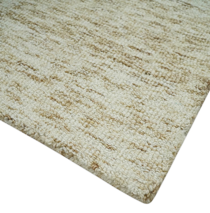 3x5 Beige and Ivory Shaded Solid Wool Hand Woven Rug