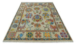 Vibrant Colorful Beige and Rust Traditional Oushak Custom Made wool Area Rug