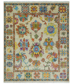 Vibrant Colorful Beige and Rust Traditional Oushak Custom Made wool Area Rug