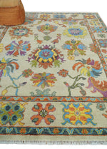 Vibrant Colorful Beige and Rust Traditional Oushak Custom Made wool Area Rug