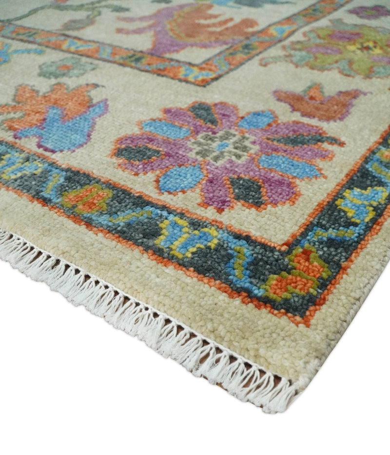 Vibrant Colorful Beige and Rust Traditional Oushak Custom Made wool Area Rug