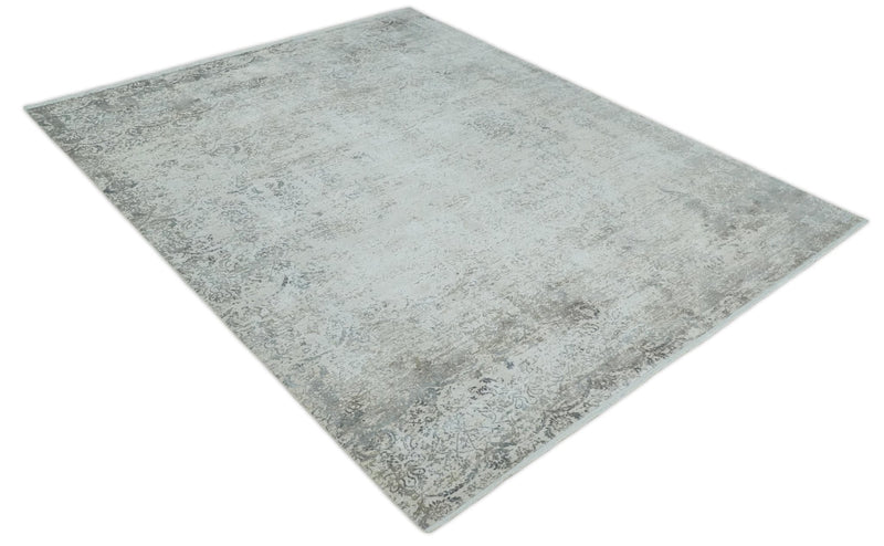 3x5 Beige, Brown and Silver Antique Finish Silk Area Rug