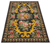 5x7 Flatwoven Soumak Black, Green, Gold and Pink Flower Wool Floral Design Rug| KNT29