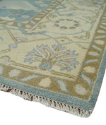 Blue and Beige Hand Knotted 8x10 Oriental Oushak Wool Area Rug | TRDCP1173810