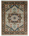 Blue and Brown Traditional Antique look Heriz Serapi Hand Knotted Custom Made wool Area Rug