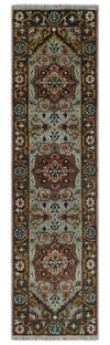 Blue and Brown Traditional Antique look Heriz Serapi Hand Knotted Custom Made wool Area Rug