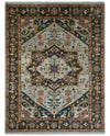 Blue and Brown Traditional Antique look Heriz Serapi Hand Knotted Custom Made wool Area Rug