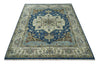 Antique look Blue, Ivory and Olive Traditional Heriz Medallion Multi Size wool Area Rug