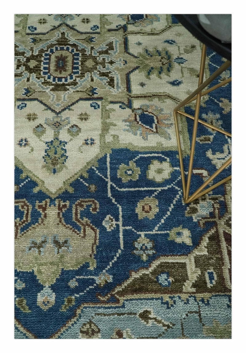 Antique look Blue, Ivory and Olive Traditional Heriz Medallion Multi Size wool Area Rug