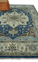 Antique look Blue, Ivory and Olive Traditional Heriz Medallion Multi Size wool Area Rug