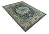 Antique look Blue, Ivory and Olive Traditional Heriz Medallion Multi Size wool Area Rug