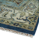 Antique look Blue, Ivory and Olive Traditional Heriz Medallion Multi Size wool Area Rug