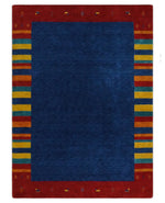 5.8x8 Blue and Rust with multicolor Striped Wool Hand Woven Southwestern Lori Gabbeh Rug| KNT19