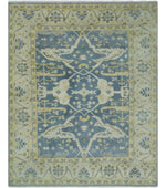 Blue, Ivory and Beige Hand Knotted 8x10 Oriental Oushak  Wool Area Rug | TRDCP1176810