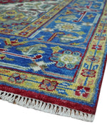 Blue, Red and Gold Hand Knotted Traditional Heriz Serapi Multi size Wool Area Rug