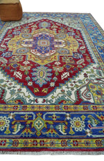 Blue, Red and Gold Hand Knotted Traditional Heriz Serapi Multi size Wool Area Rug
