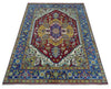 Blue, Red and Gold Hand Knotted Traditional Heriz Serapi Multi size Wool Area Rug