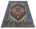 Blue, Red and Gold Hand Knotted Traditional Heriz Serapi Multi size Wool Area Rug