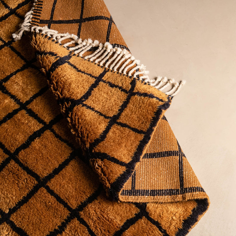 Bronze Grid - Luxury Shag Moroccan Rug