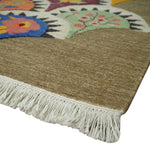 5x7 Flatwoven Soumak Brown and Ivory with multicolor Wool Hand Woven Floral Design Rug | KNT21