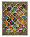 5x7 Flatwoven Soumak Brown and Ivory with multicolor Wool Hand Woven Floral Design Rug | KNT21