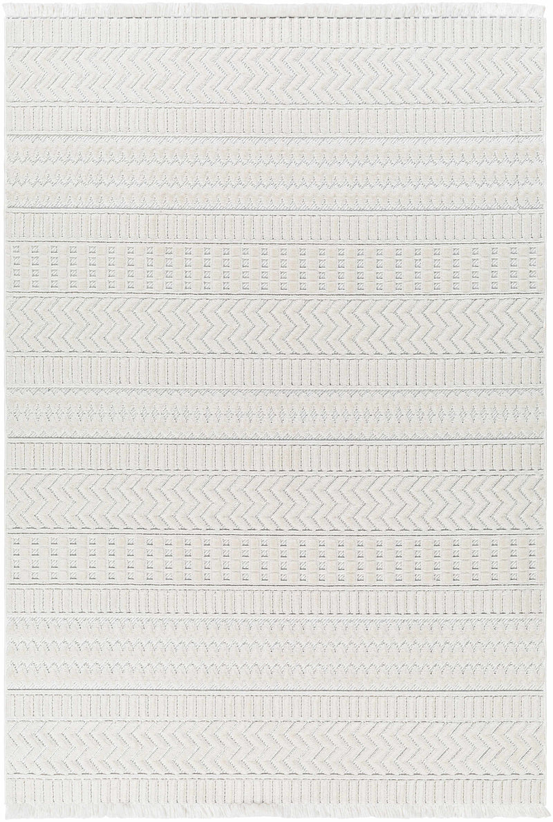 Cira Ivory Textured Area Rug with Fringes