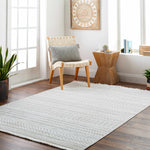 Cira Ivory Textured Area Rug with Fringes