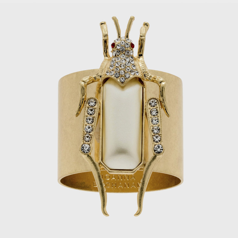 Grasshopper napkin rings, pearl, set of two