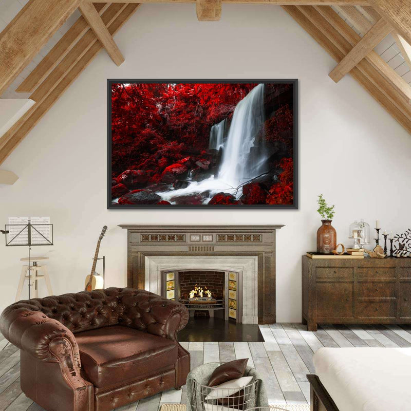 Red Autumn Waterfall Wall Art