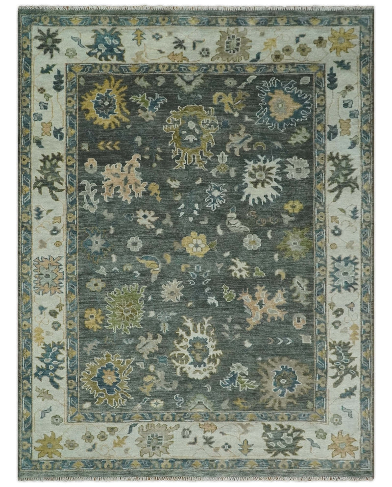 Green and Ivory Hand Knotted Traditional Oushak Custom Made Wool Area Rug