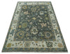 Green and Ivory Hand Knotted Traditional Oushak Custom Made Wool Area Rug