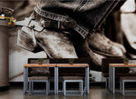 Vintage Western Theme Wallpaper. Rustic Cowboy Sepia Wall Mural. #6748