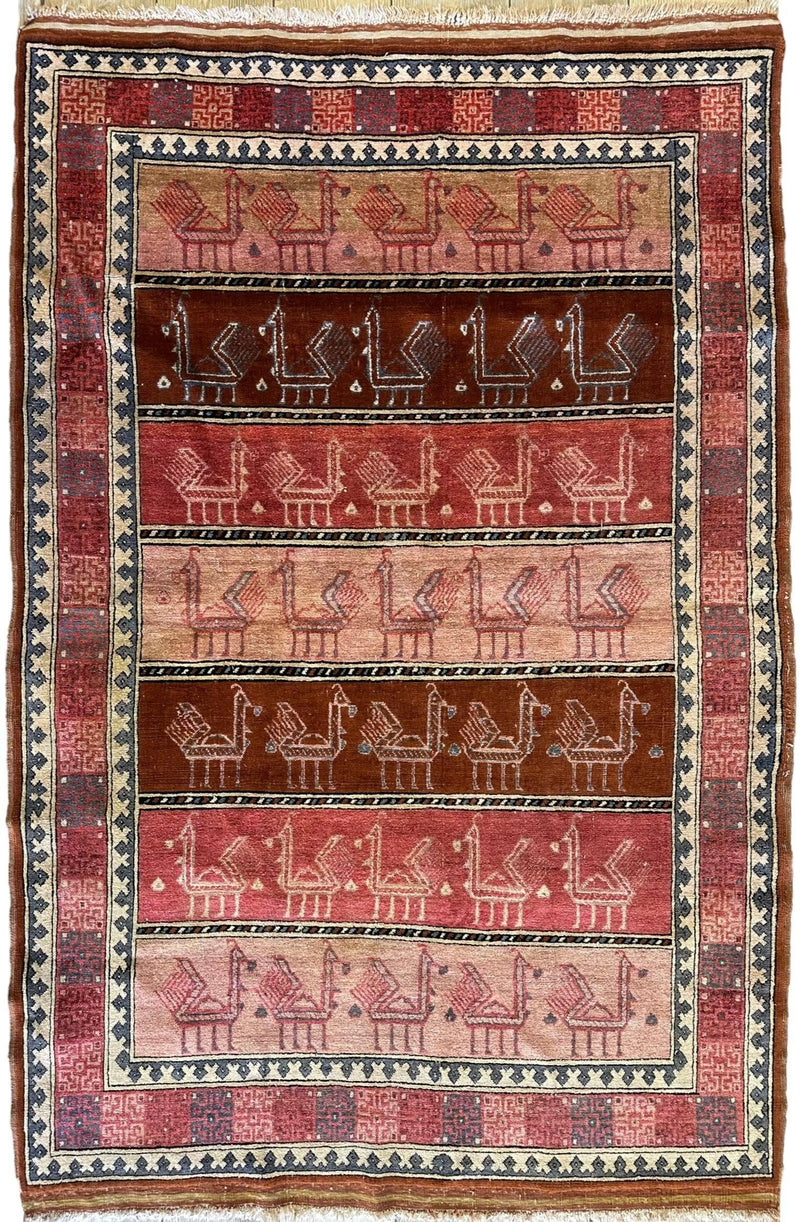 Decorative Silk Afghani Rug mid 20th Century 3’10”X5’10”