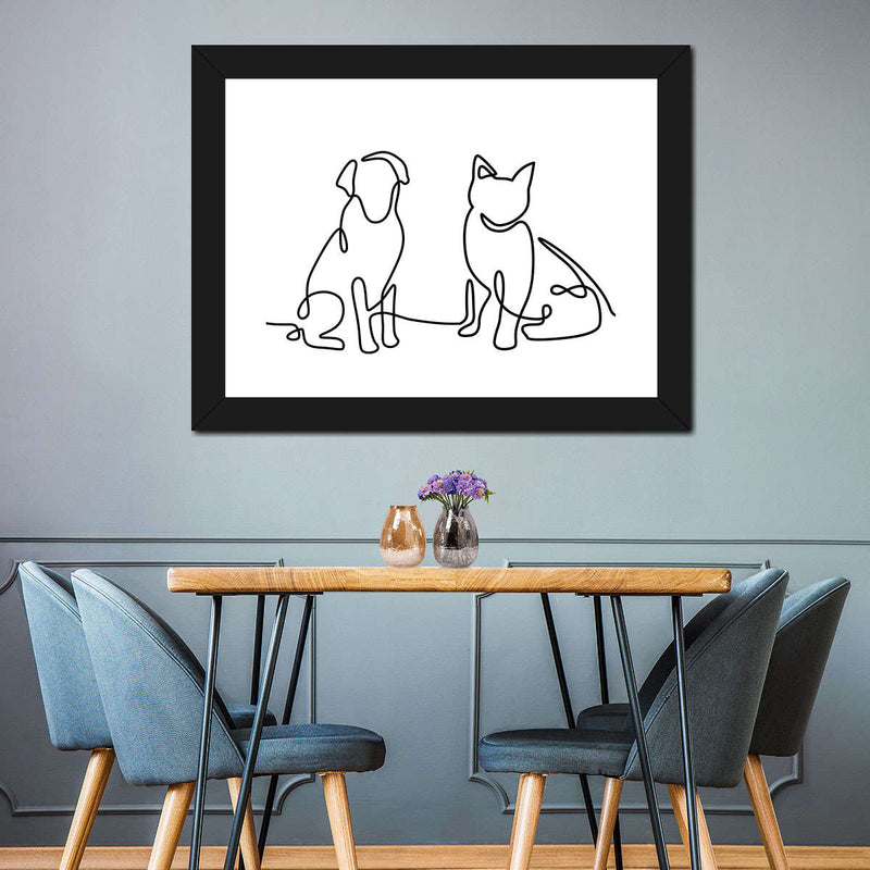 One Line Dog And Cat Wall Art