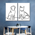 One Line Dog And Cat Wall Art