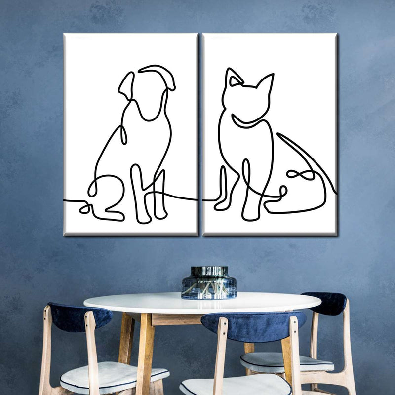 One Line Dog And Cat Wall Art