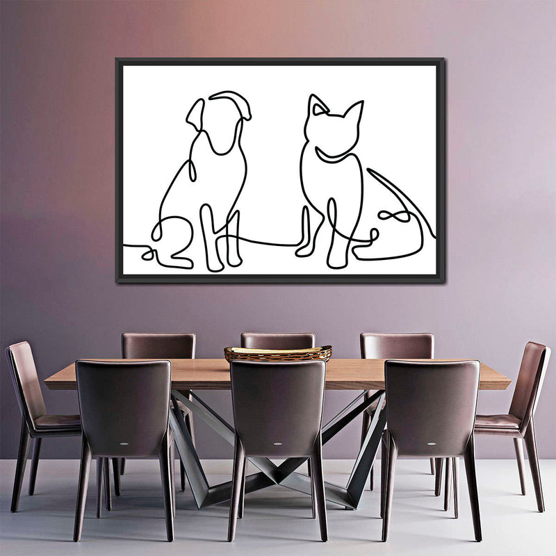 One Line Dog And Cat Wall Art
