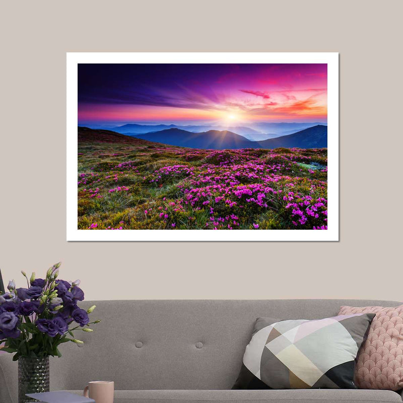 Pink Flowers At Sunset Wall Art