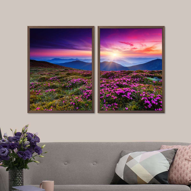 Pink Flowers At Sunset Wall Art