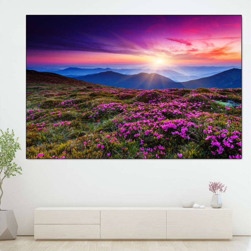 Pink Flowers At Sunset Wall Art