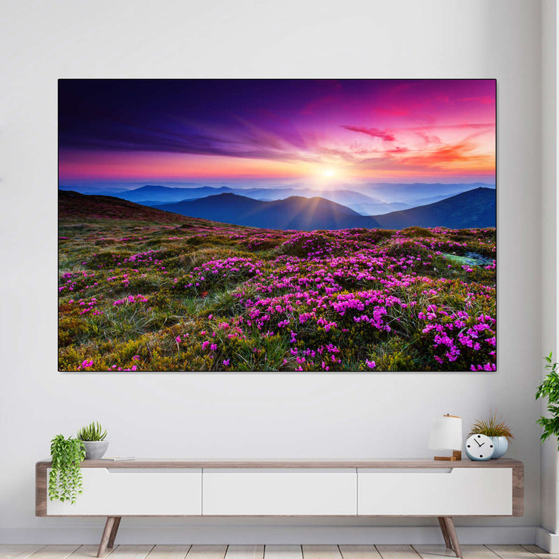 Pink Flowers At Sunset Wall Art